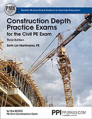 PE Civil Construction Depth Practice Exams Book Cover