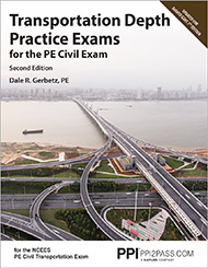 PE Civil Transportation Depth Practice Exams Book Cover