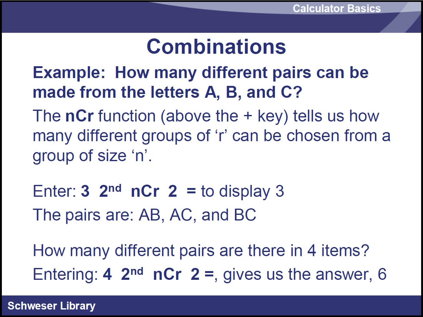 Combinations using TI BAII+