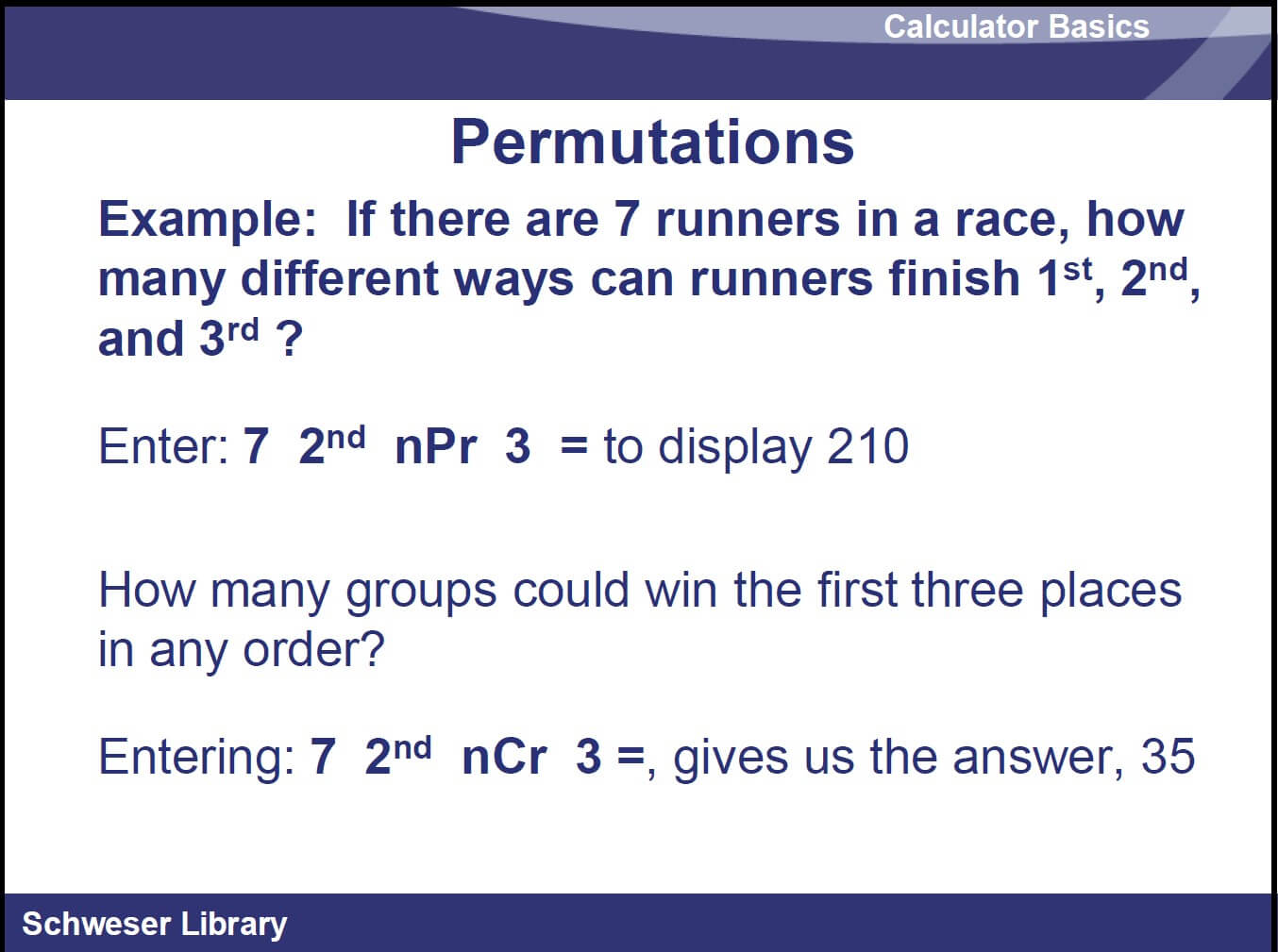 Permutations example using TI BAII+