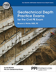 PE Civil Geotechnical Depth Practice Exams Book Cover