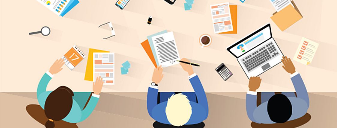 Graphic portraying a group of business professionals looking at Schweser’s CFA® Program Curriculum Update Process