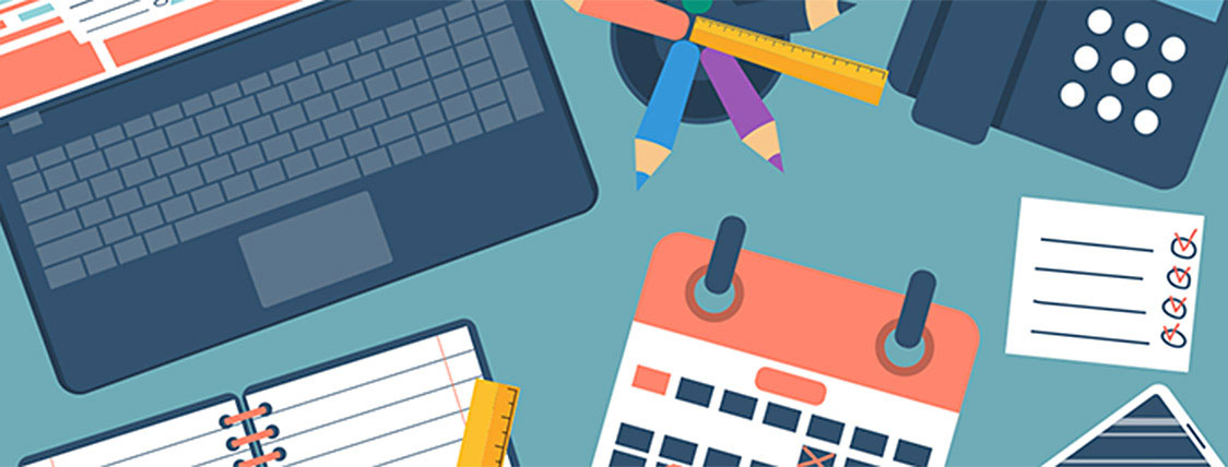 Tools for FRM exam time management including a calendar, cell phone, notebook, and laptop